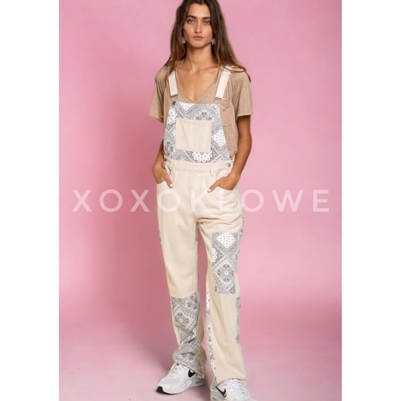 POL Retro 90s Paisley Patchwork Denim Overalls Relaxed Fit - Picture 3 of 12